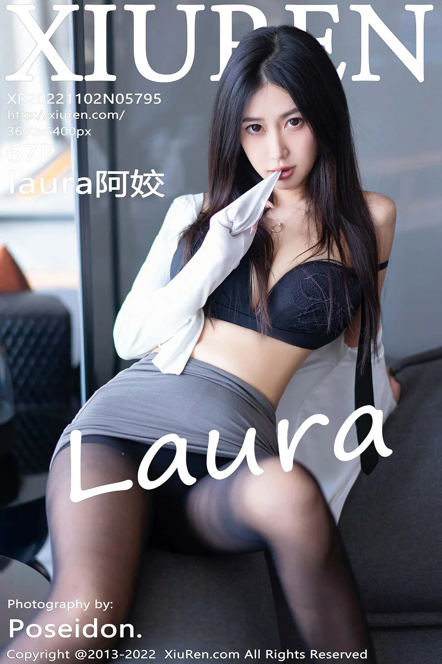 [XiuRen秀人网]No.5795_模特laura阿姣性感白T配灰短裙露黑色内衣超薄黑丝极致魅惑写真67P-秀人网 - XiuRen.Space